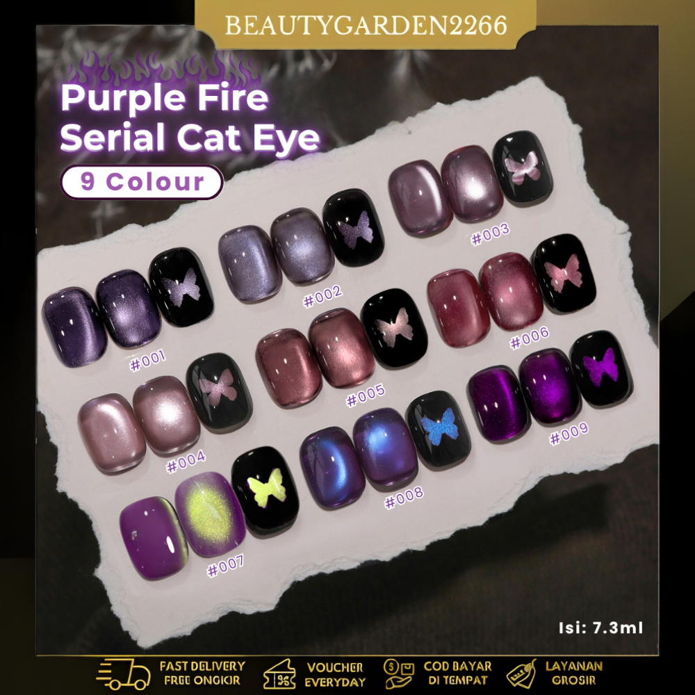 [ COD ] Rising Lady Purple Fire Cat eye 9 Colour Nail Gel Polish/Kutek UV Gel Purple Series For Nail