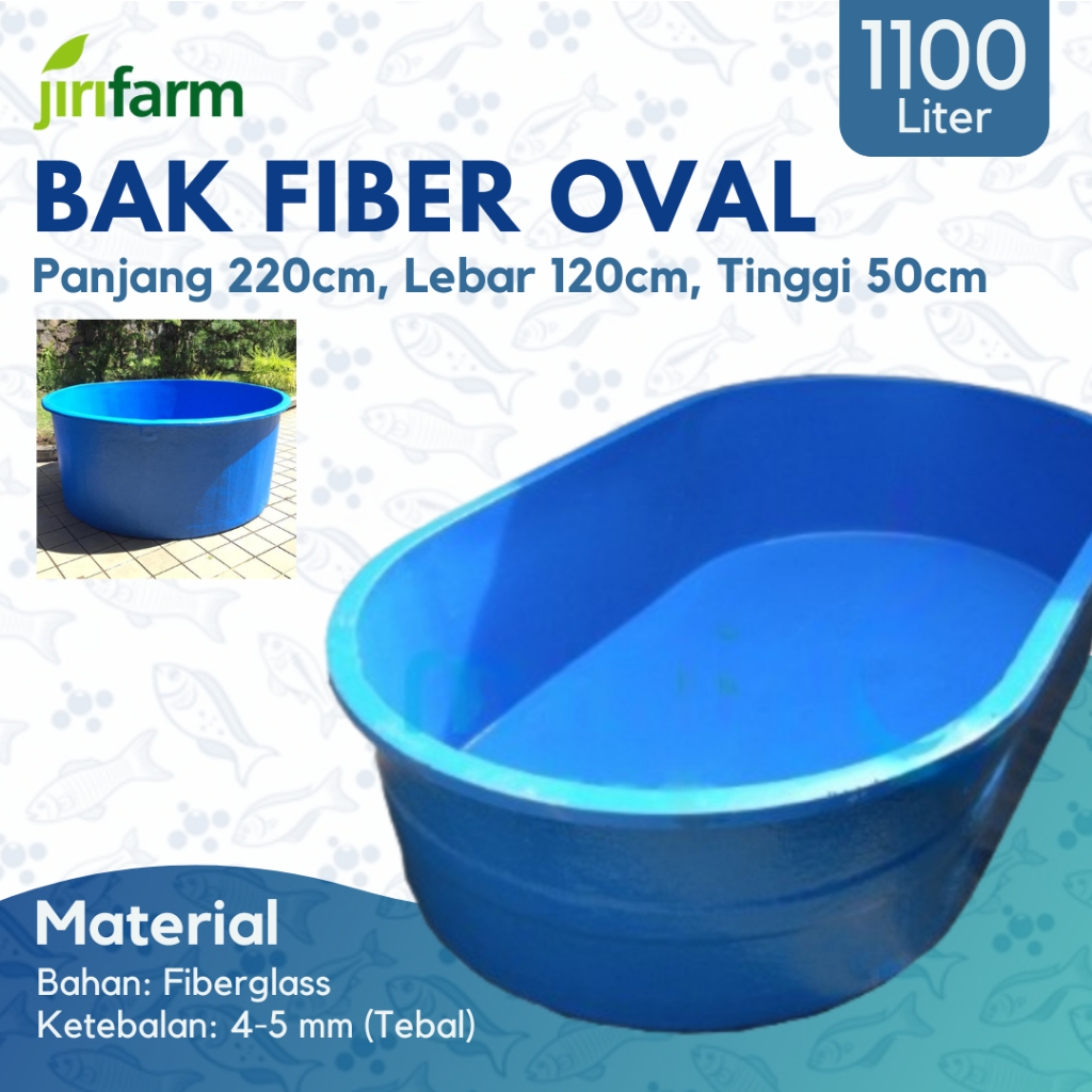 JIRIFARM - Bak Kolam Ikan Fiber Oval 220 X 120 X 50 Cm 1135 L Liter Koi Tebal