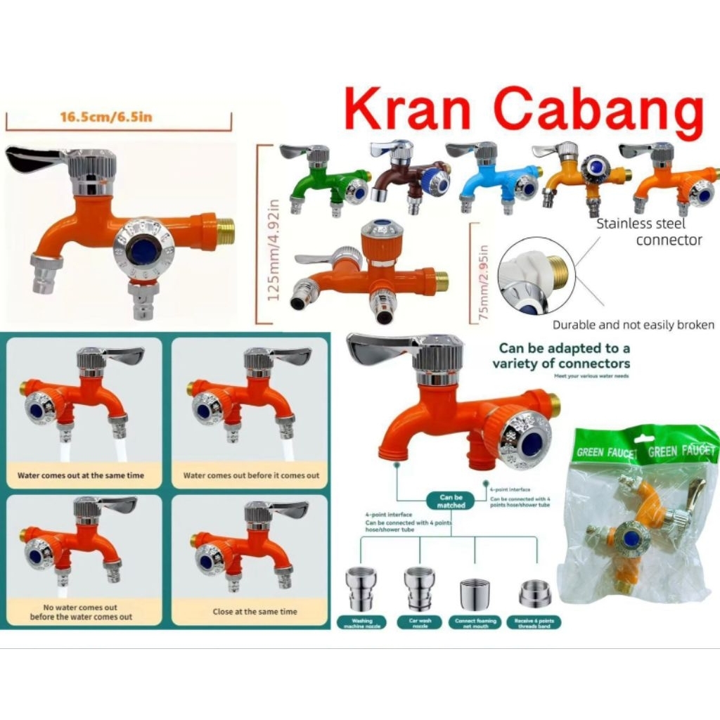 kran cabang abs kran air double plastik kamar ,mandi