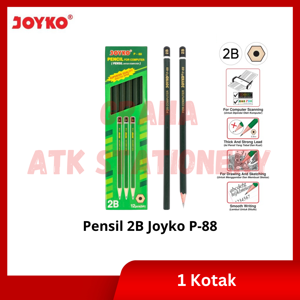 

[1 Kotak] Pensil Kayu 2B Joyko P-88 / Pencil / Pensil Ujian 2B Joyko P-88