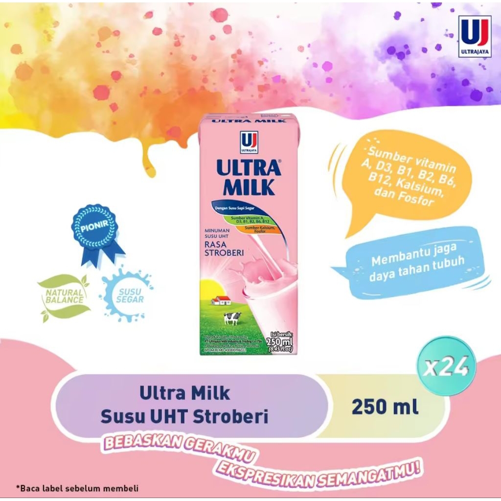 

ULTRA MILK Stroberi 250ml – 1 Karton Isi 24 PCS | Susu UHT Rasa Strawberry Segar & Bergizi