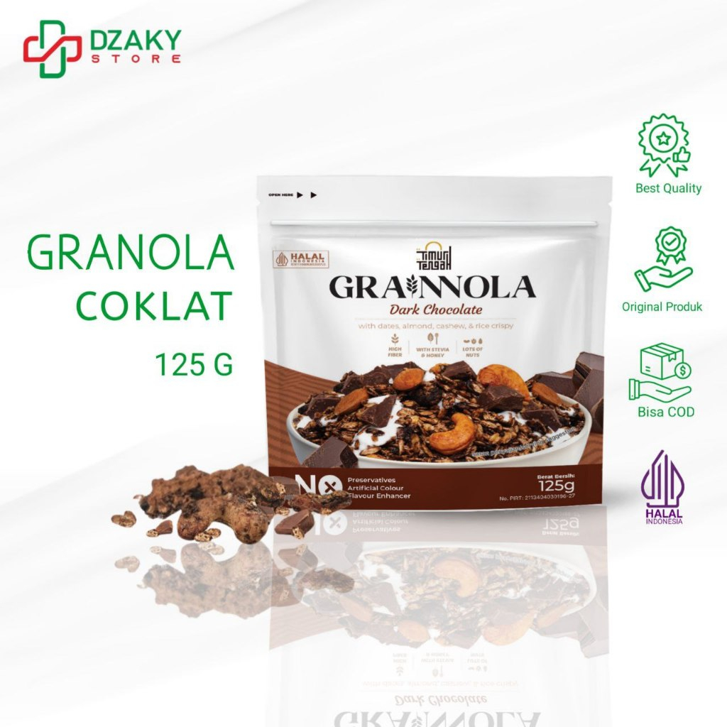 

Grainnola Timur Tengah Dark Chocolate 125 Gram Granola Cemilan Sehat Rendah Kalori Sereal & Snack