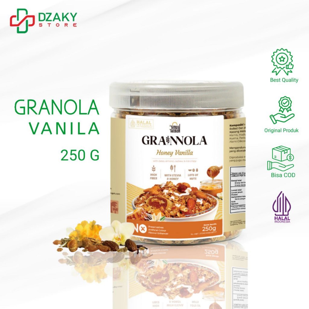 

Grainnola Timur Tengah Vanilla Honey 250 Gram Granola Cemilan Sehat Rendah Kalori Sereal & Snack