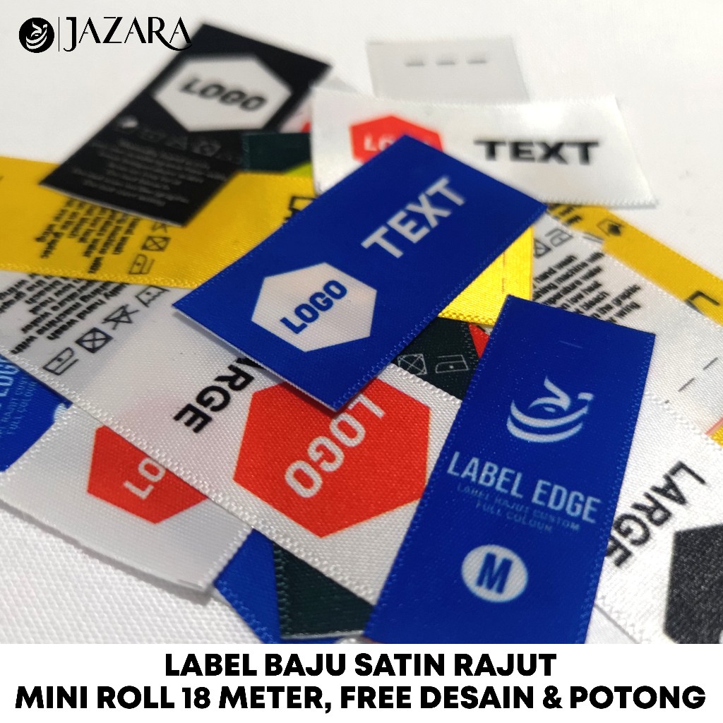 

Label Baju Custom Satin Rajut Edge Tebal Premium Full Printing Free Hot Cut Potong
