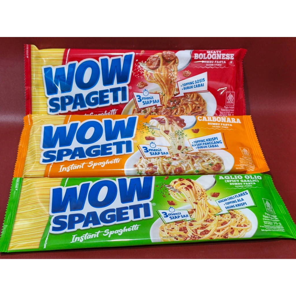 

Wow Spageti Instant Spaghetti Pasta Instant - Meaty Bolognese | Creamy Carbonara | Aglio Olio