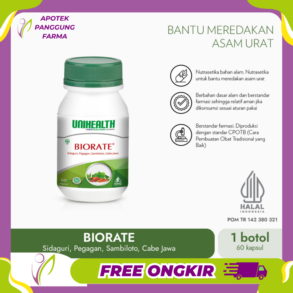 UNIHEALTH Biorate - Meredakan Nyeri Sendi akibat Asam Urat - Soho Unihealth