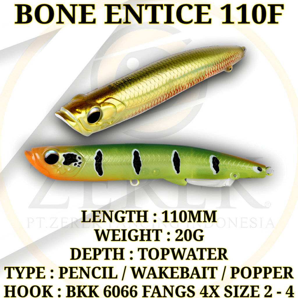 MINNOW BONE ENTICE 110F WTD PENCIL | WAKEBAIT | POPPER | TOPWATER | UMPAN CASTING