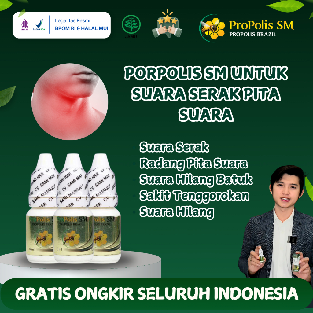 Obat Suara Serak Pita Suara, Obat Radang Pita Suara - Propolis SM 6ml