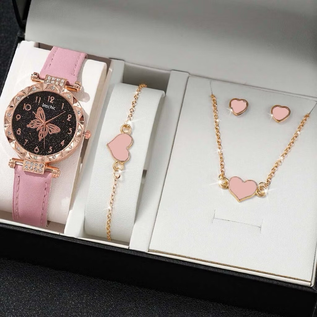 set jam love / jam tangan kalung gelang anting love / setelan jam tangan dan perhiasan