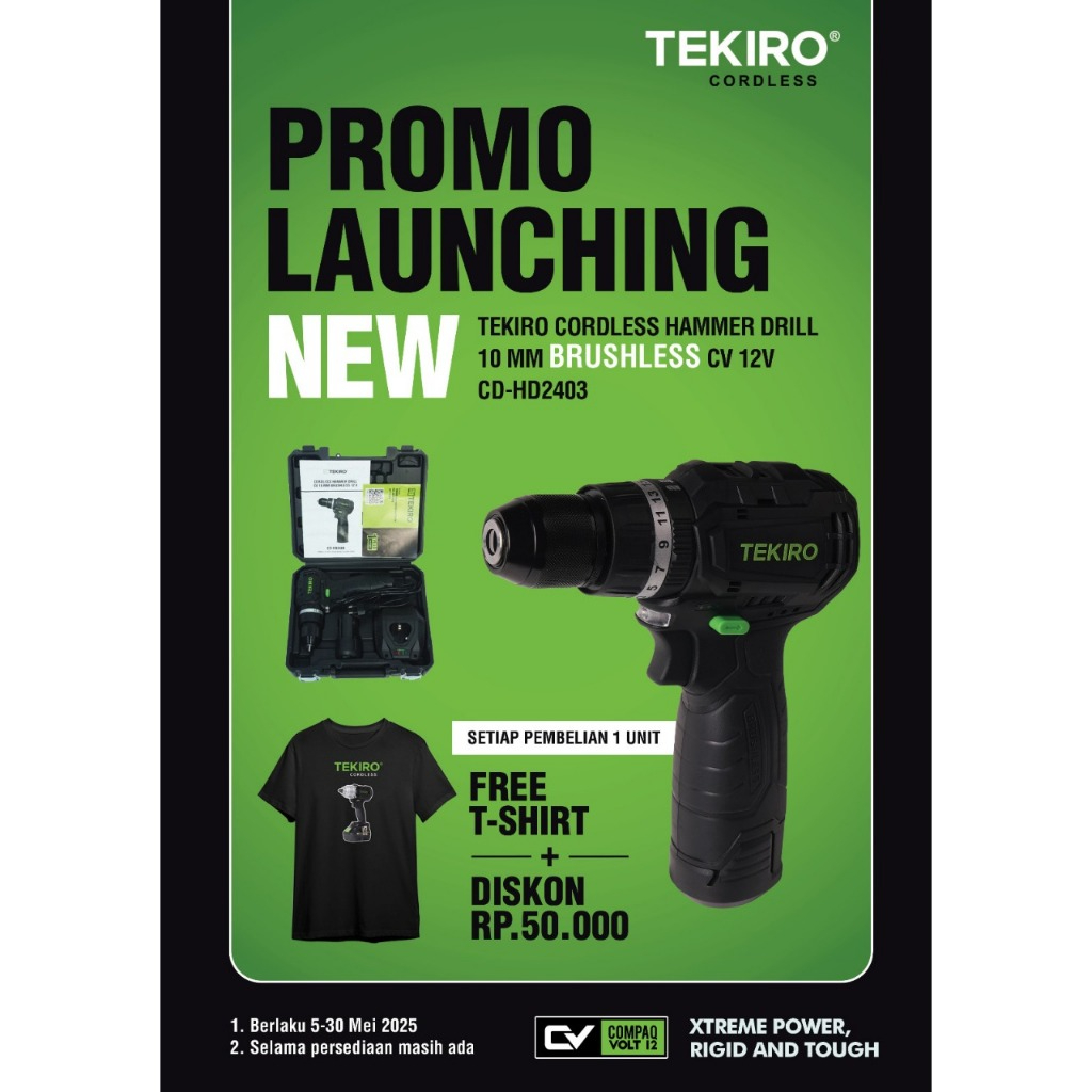 TEKIRO BOR CORDLESS BRUSHLESS HAMMER 10MM CD HD-2403