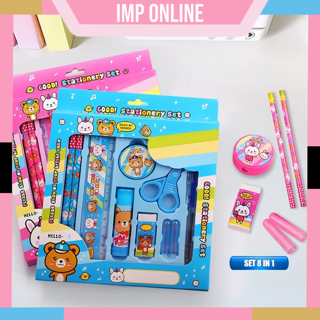 

IMP- Alat Tulis Set 8in1 Karakter Stationery Kids / Paket Alat Tulis Anak TK / Set School Supplies for Child Writing Gift Eraser Ruler
