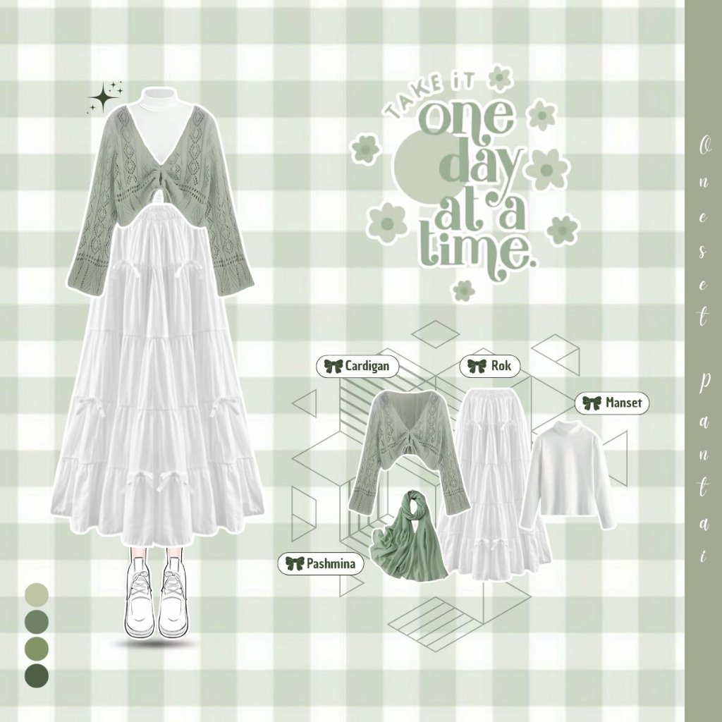 3in1 One Set Korean Style ( Cardigan Premium Wanita, Rok Susun Pita , Pashmina Ceruty  Kekinian ) - 