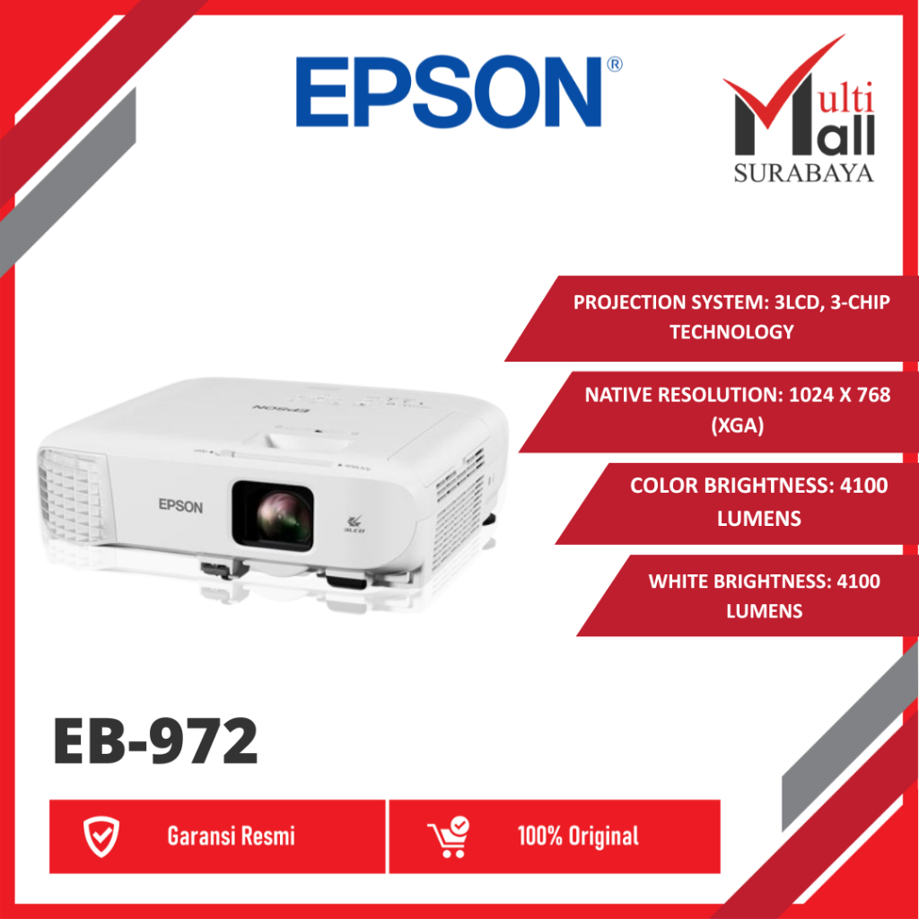 Epson Projector EB-972 EB 972 EB972 3LCD 4100 Lumens XGA Wireless