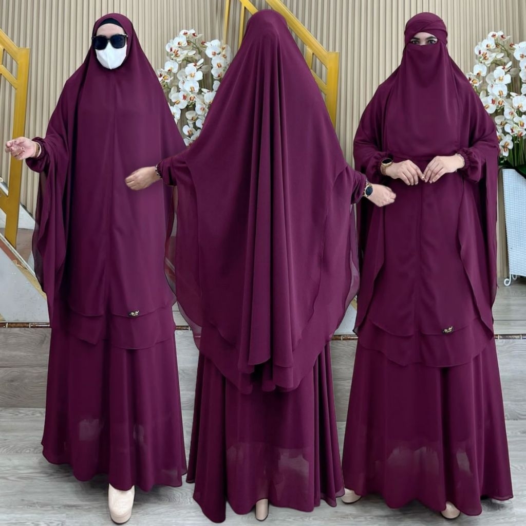 AJE ZAS - Gamis Syar'i Set Hijab Tanpa Pet Jumbo WASIMA NON PET Matt Cerutty BabyDoll Free Cadar