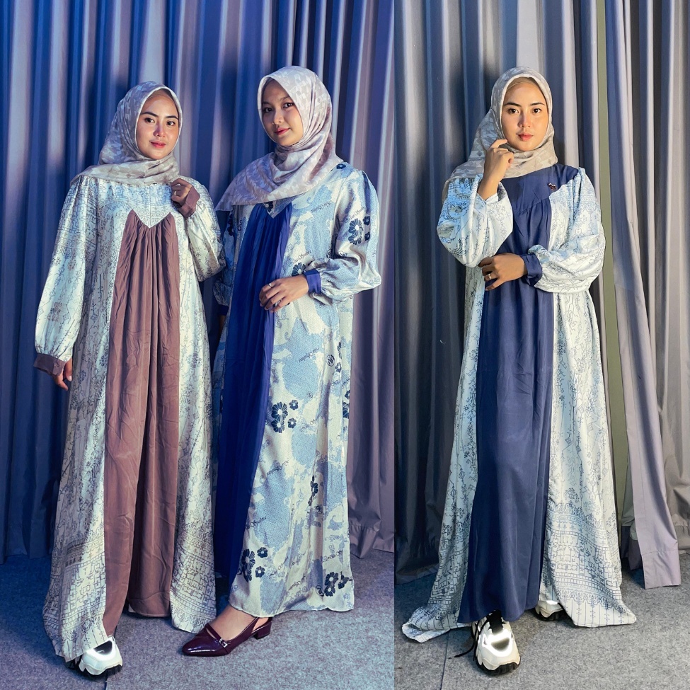 Gamis humaira bahan jacquard mix rayon twill ld allsize 120 cm busui friendly