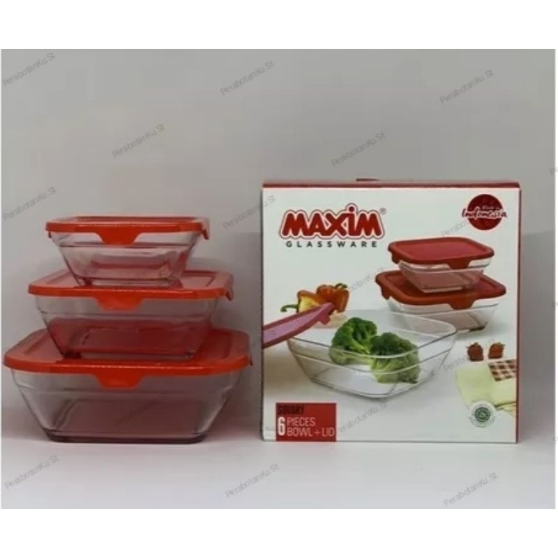 1 Set Mangkok Kaca Tutup Kotak isi 3 Pcs Mangkok Kaca Mangkok Sayur Mangkok Bekal Mangkok Lucu