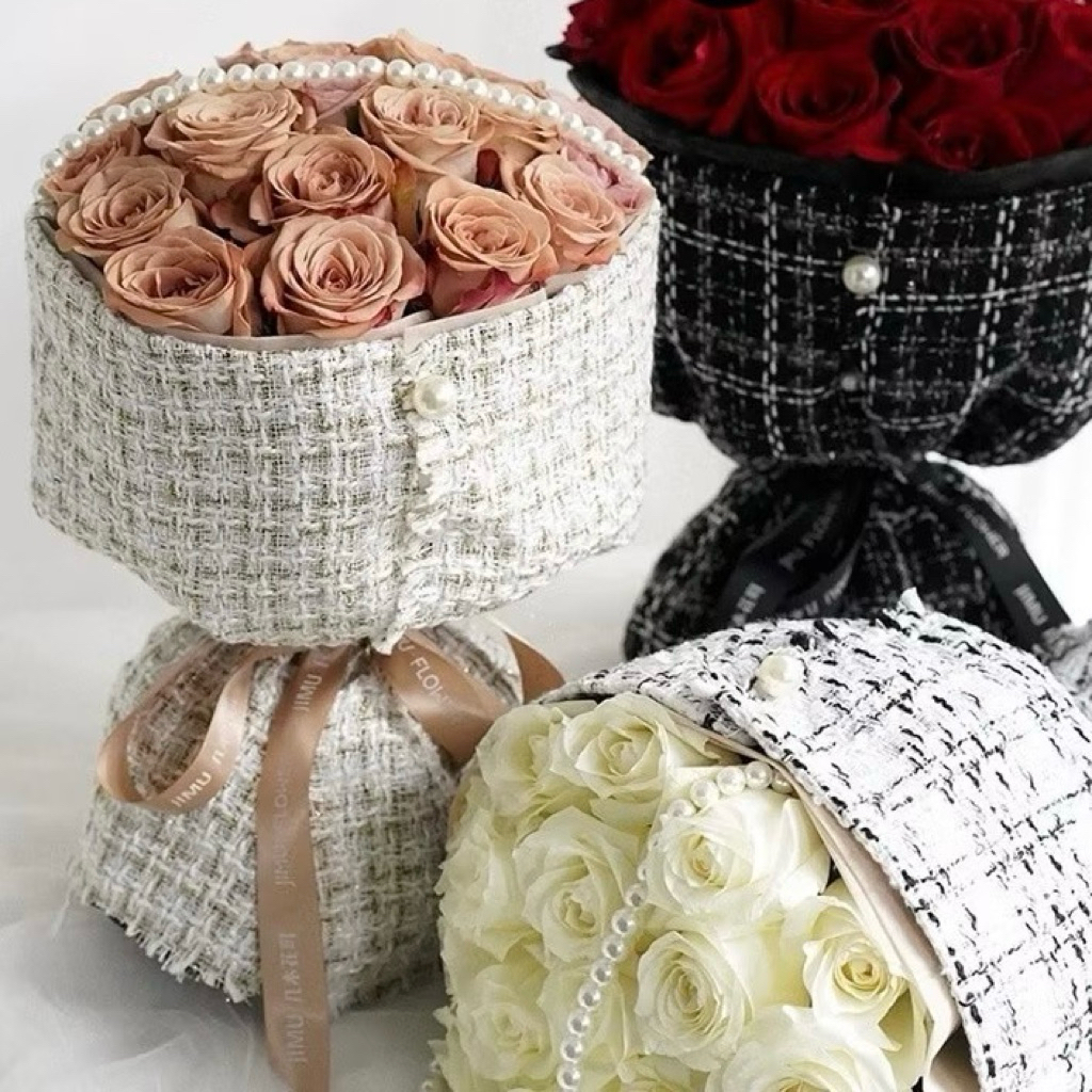 Cellophane TWEED WRAPPNG FLOWER BAHAN TWEED CHANEL TEBAL bahan kain tweed akrilik Kain Chanel Tweed 