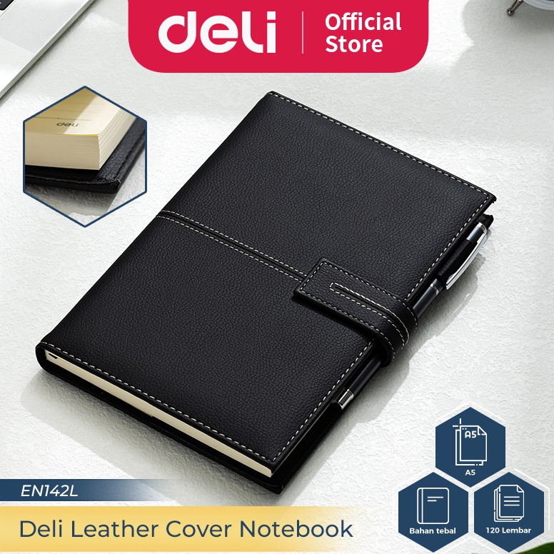 

KODE R28B Deli Leather Cover Notebook Buku Catatan Agenda Sampul Kulit A5 12 Lembar Magnetic Lock EN142L