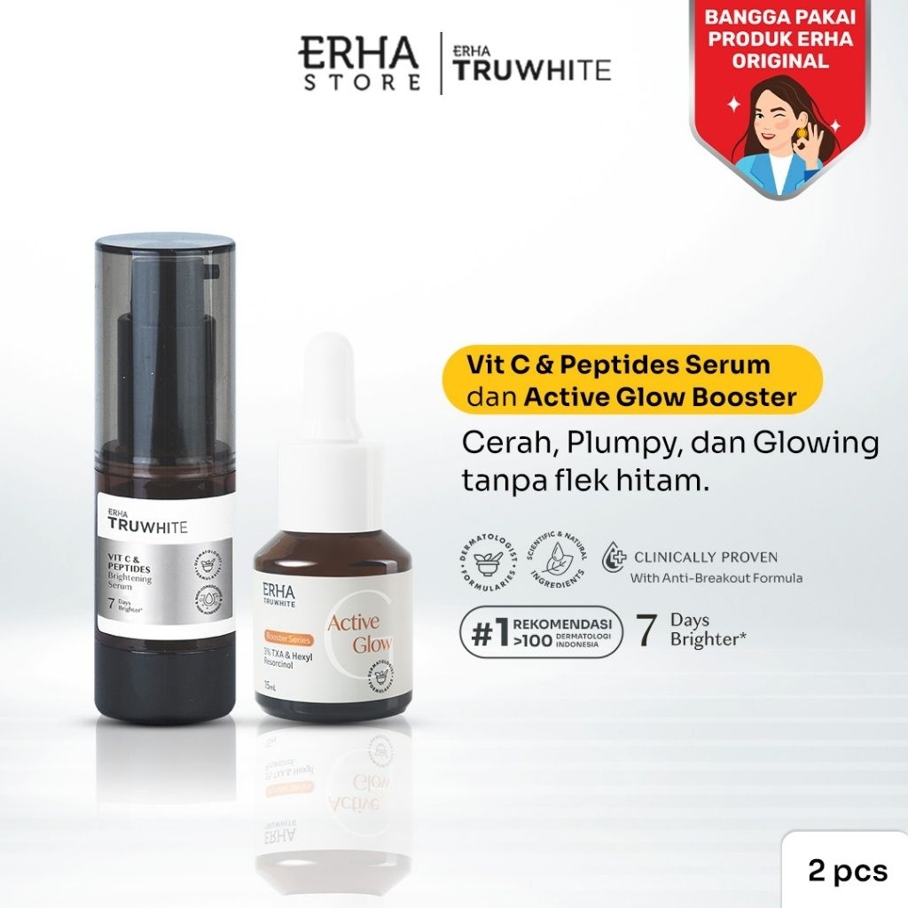 ERHA Bundle Glow Glam Skin - Serum 20ml & Booster 15ml - Paket Cerah, Plumpy, Anti Flek Hitam