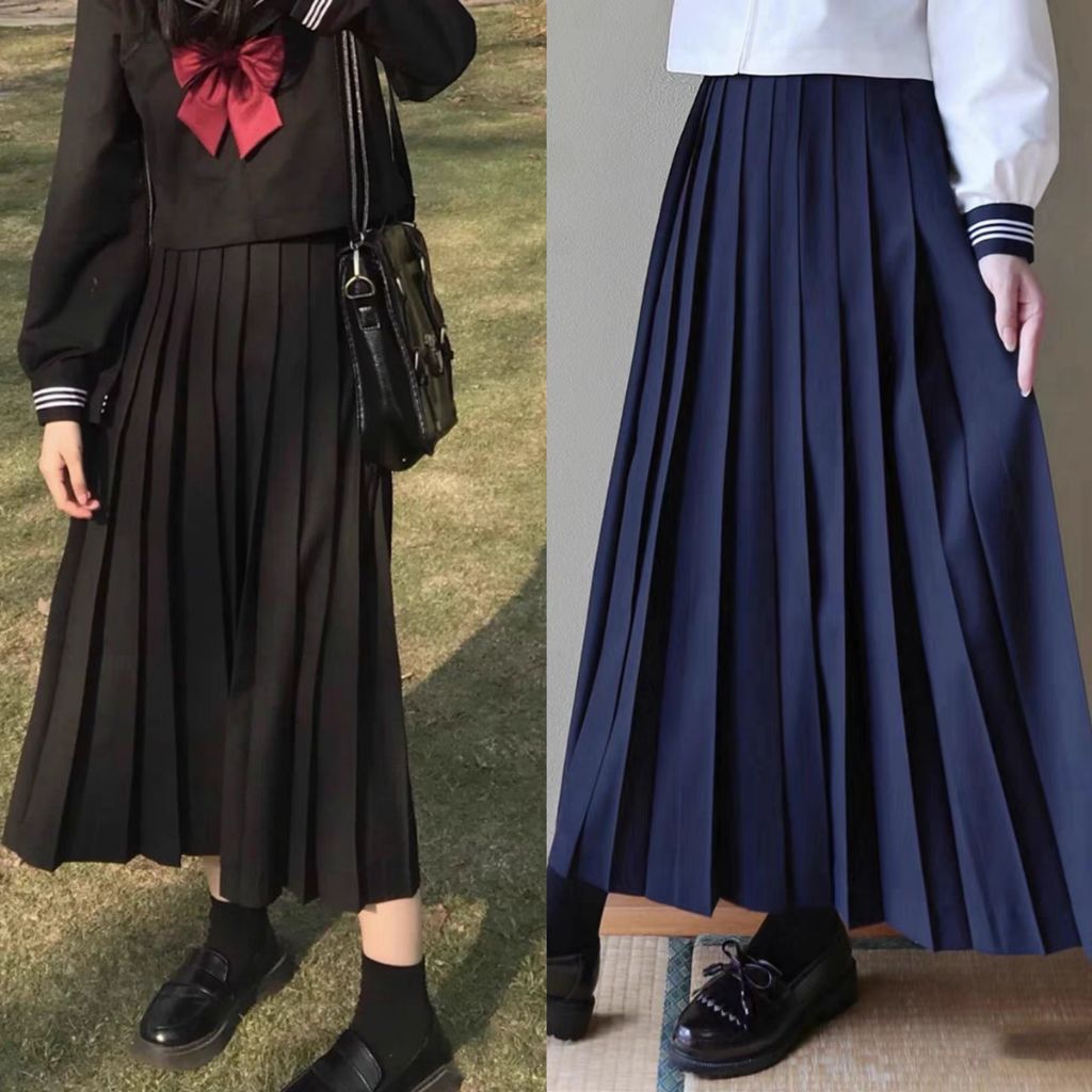 rok seragam sekolah perempuan jepang cosplay panjang untuk hijab 90 cm