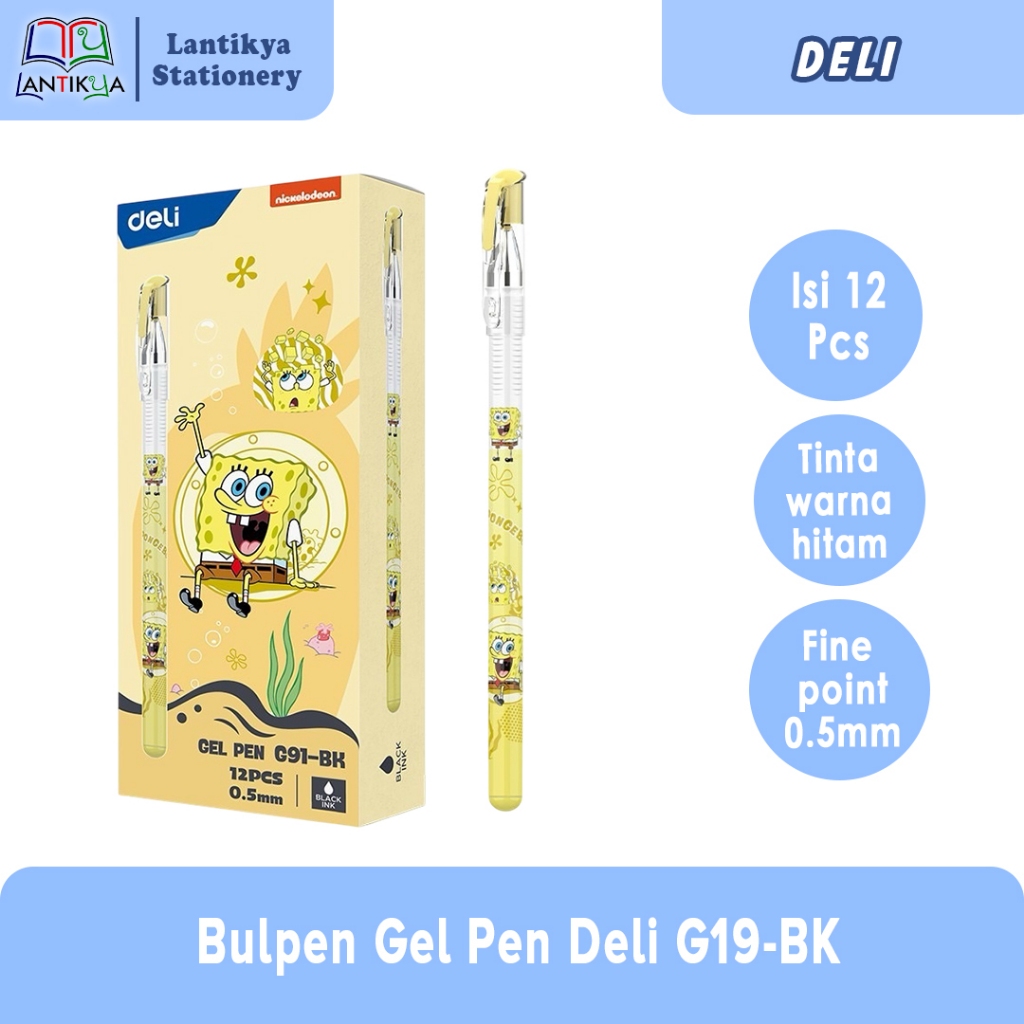 

Pulpen Gel Pen Spongebob Deli | Pulpen Gel 0.5mm Tinta Hitam G91-BK PER PACK