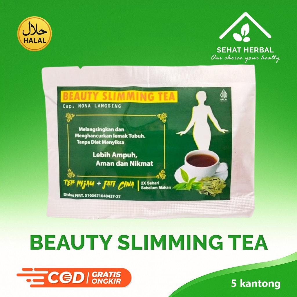 Beauty Slimming Tea | Teh Hijau Celup dan Jati Cina Cap Nona Langsing 5 Teh Celup