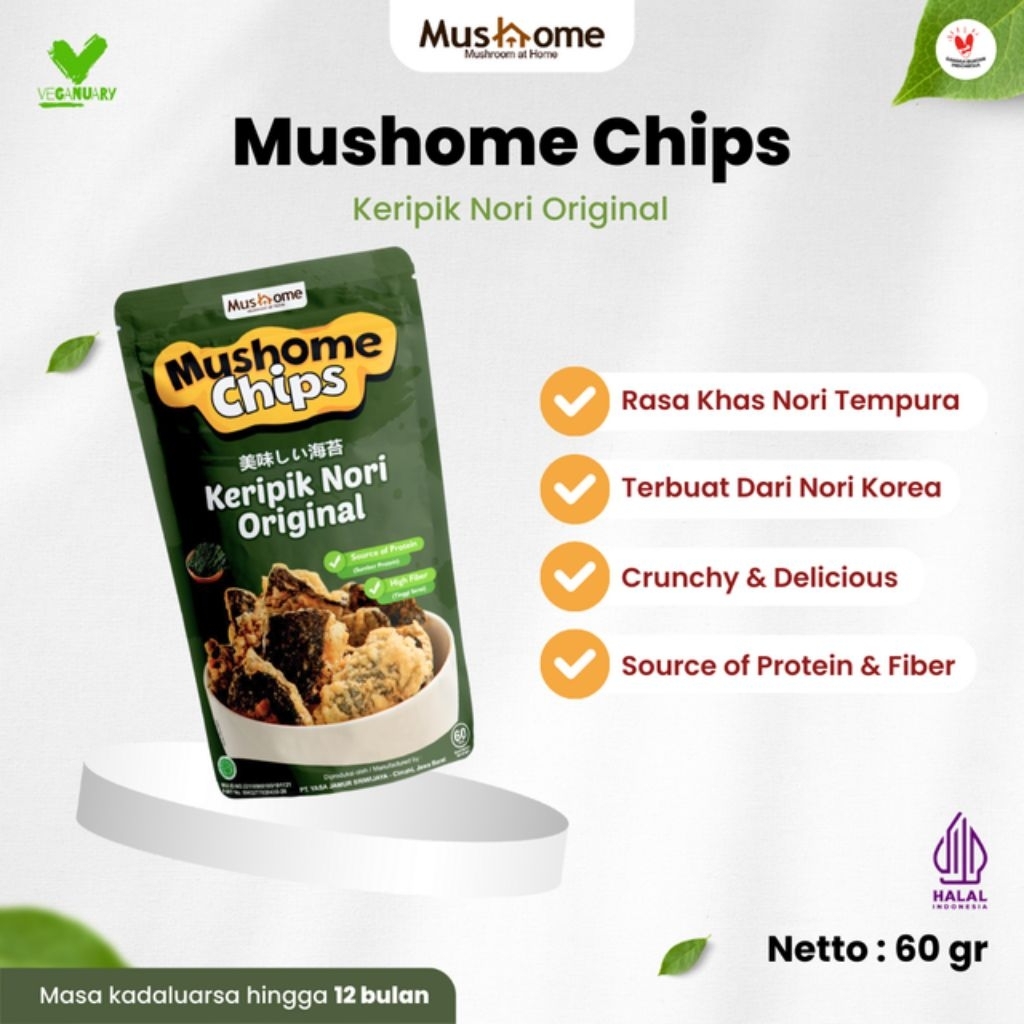 

Mushome Official - Keripik Nori Rasa Original / Kaya Serat / Sumber Protein / Gluten Free 60gr Original