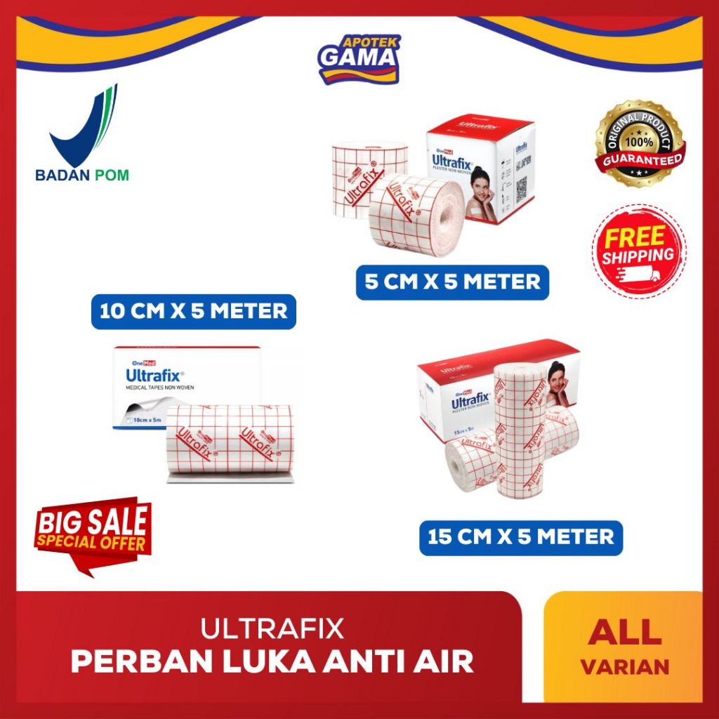 ULTRAFIX Plester Medis Perekat Kuat Anti Air Tahan Lama – Ukuran 5cm x 5m, 10cm x 5m & 15cm x 5m