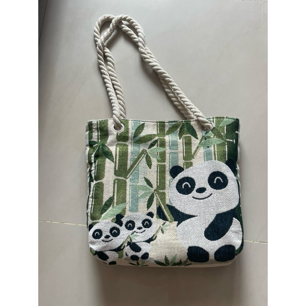 preloved canvas tote bag (panda bag) ; tote bag canvas wanita / tas bahu