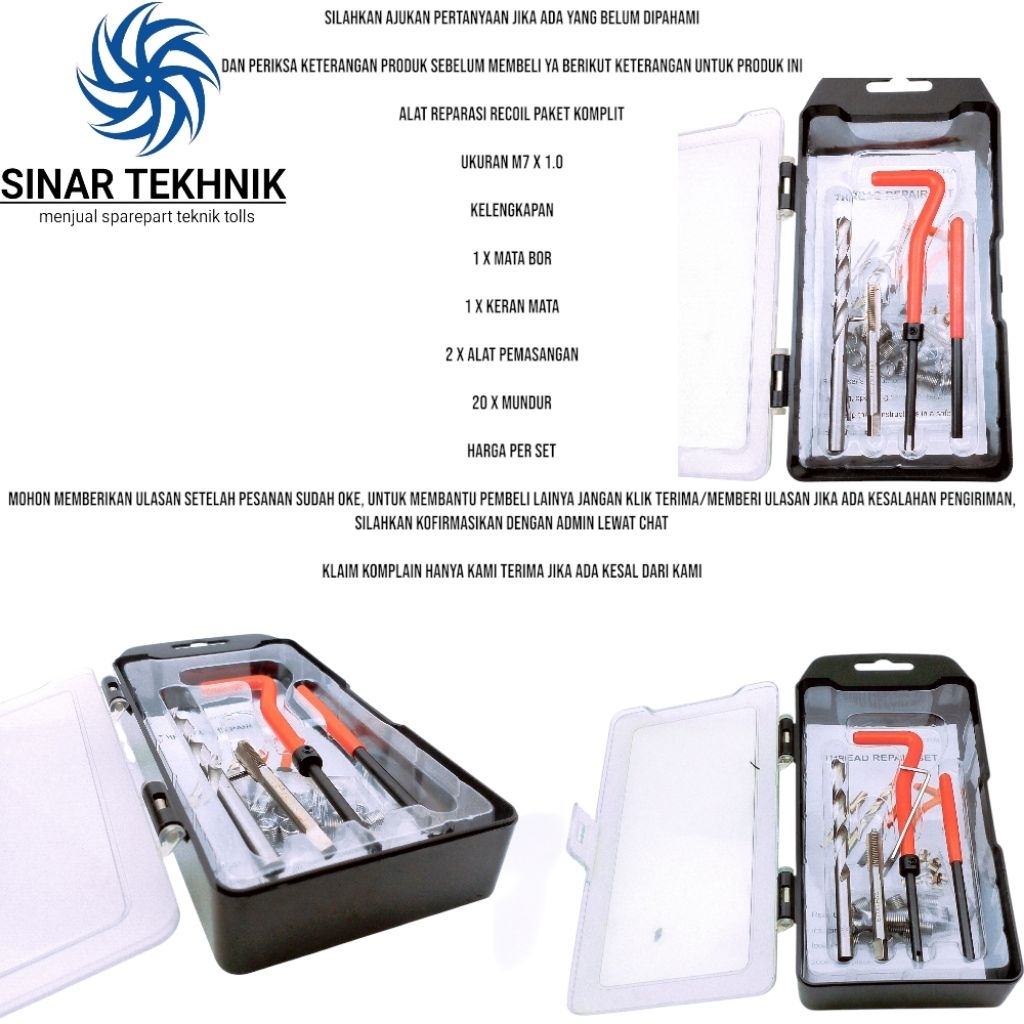 recoil set m7x1.0 recoil baut 11 lengkap dengan alatnya