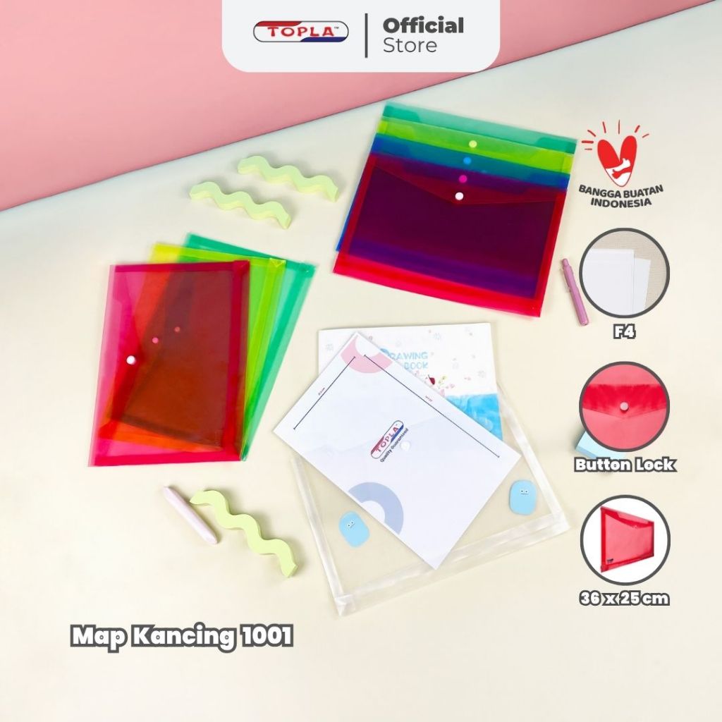 

TOPLA Map Kancing 1001 TIPIS File Folder Plastik Kertas ukuran Folio F4 Anti Air dan kuat