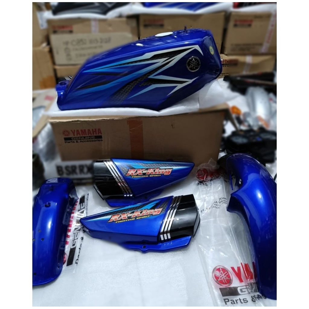 BODY SET RX KING NEW 2005 ORIGINAL YAMAHA TANGKI TEPOK SPAKBOR SET RXKING 2005 BLUE ORI YGP GENUINE 