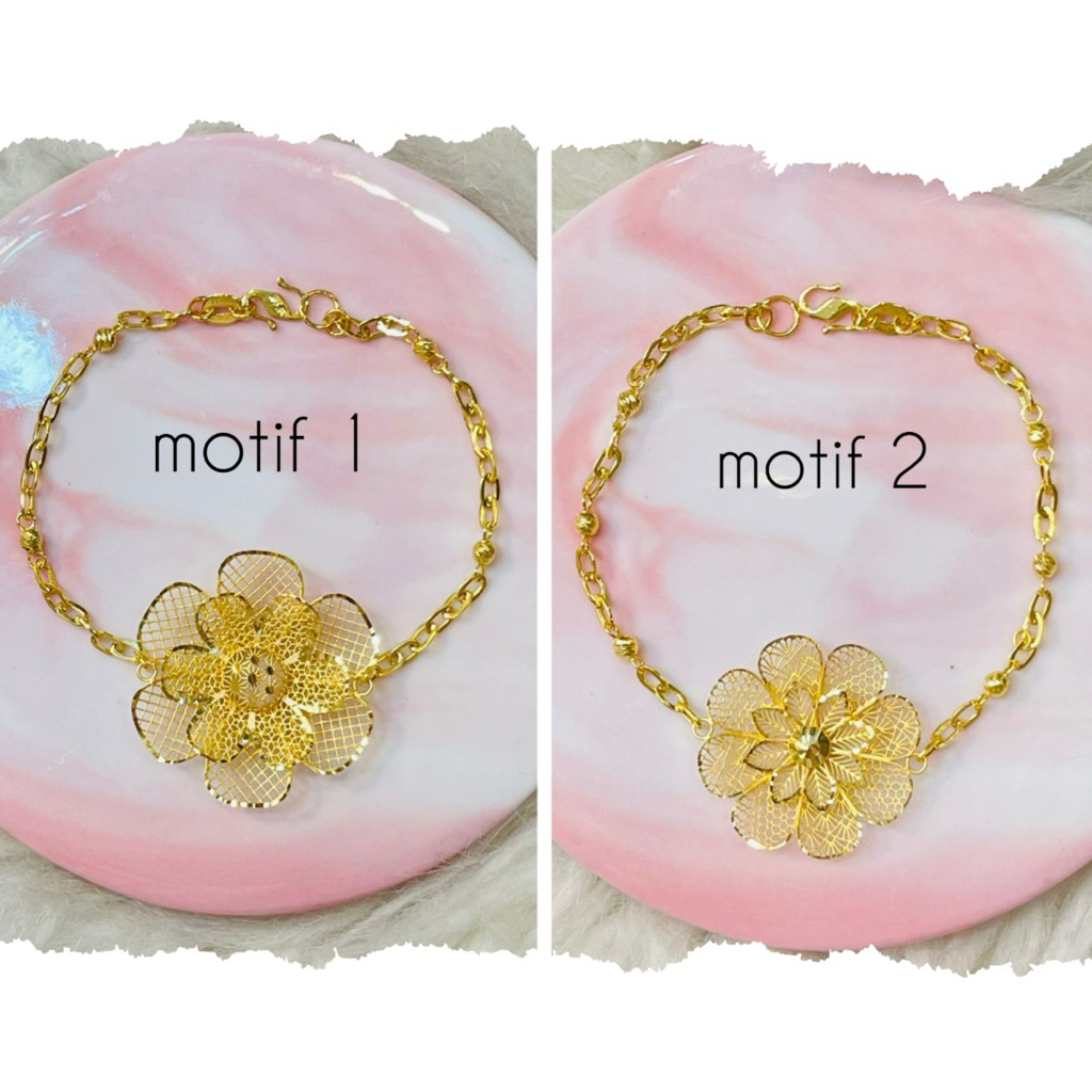 gelang fancy bunga kerawang dua model terbaru emas asli kadar 700