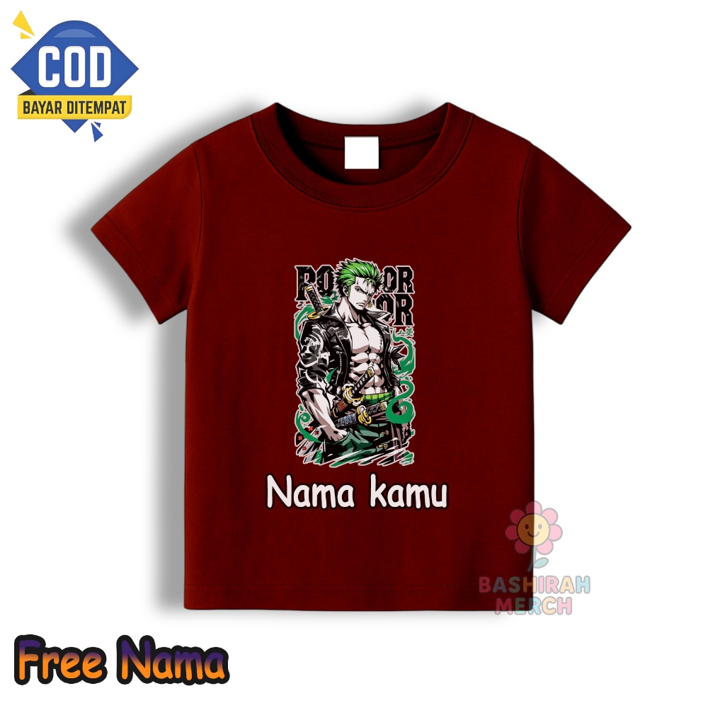 Tshirt kaos anak one piece roronoa zorro free nama / Kaos baju anak one piece zorro gratis tambah na