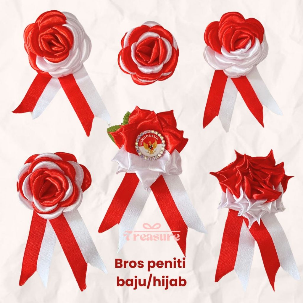 Bros Peniti Pita Bendera Merah Putih Handmade - Bross Gardenia Aksesoris Baju Hijab