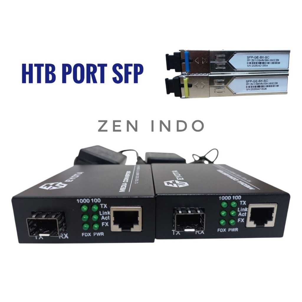 HTB Media Converter FO Gigabit  dengan SFP Port + Sepasang SFP 1.25Gb 3KM HTB SFP