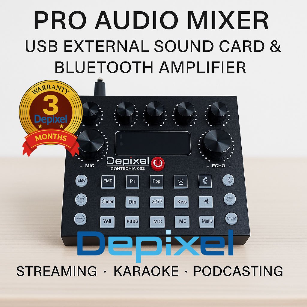 Depixel Pro Audio Mixer Sound Card USB Bluetooth Amplifier untuk Live Streaming Podcast Karaoke