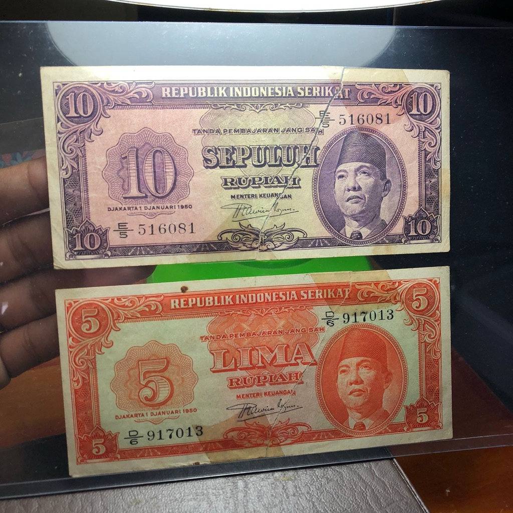 Uang Kuno Seri RIS Tahun 1959 Mulus dan Asli Rp. 5 dan 10