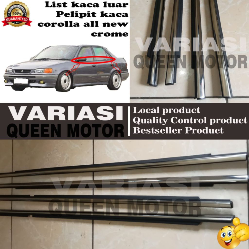 List kaca luar (pelipit kaca) weather strip corolla all new crome