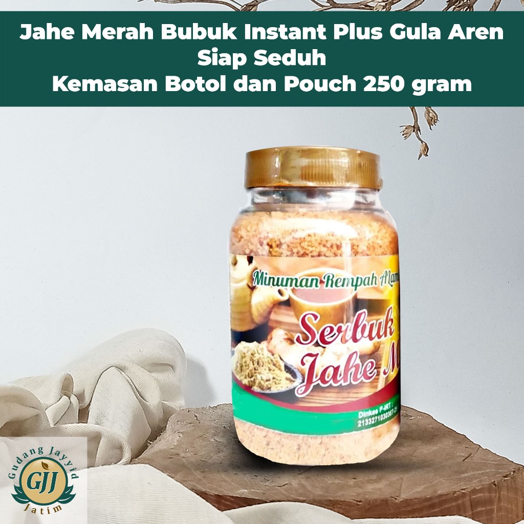 

Jahe Merah Bubuk Instant Plus Gula Aren Siap Seduh Kemasan Botol dan Pouch 250 gram
