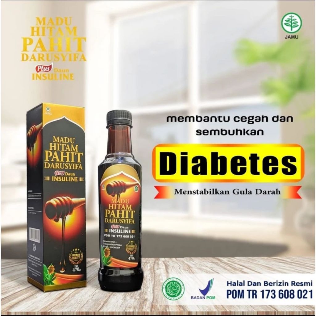 

Madu Hitam Pahit Plus Daun Insulin Darusyifa 470gr