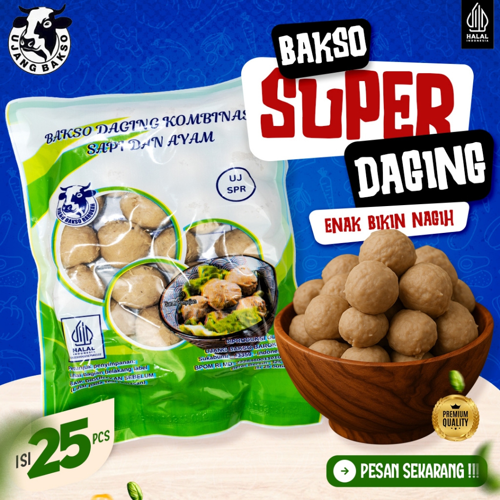 

Bakso daging kombinasi Sapi & Ayam (Super) Daging 100% Tanpa Pengawet