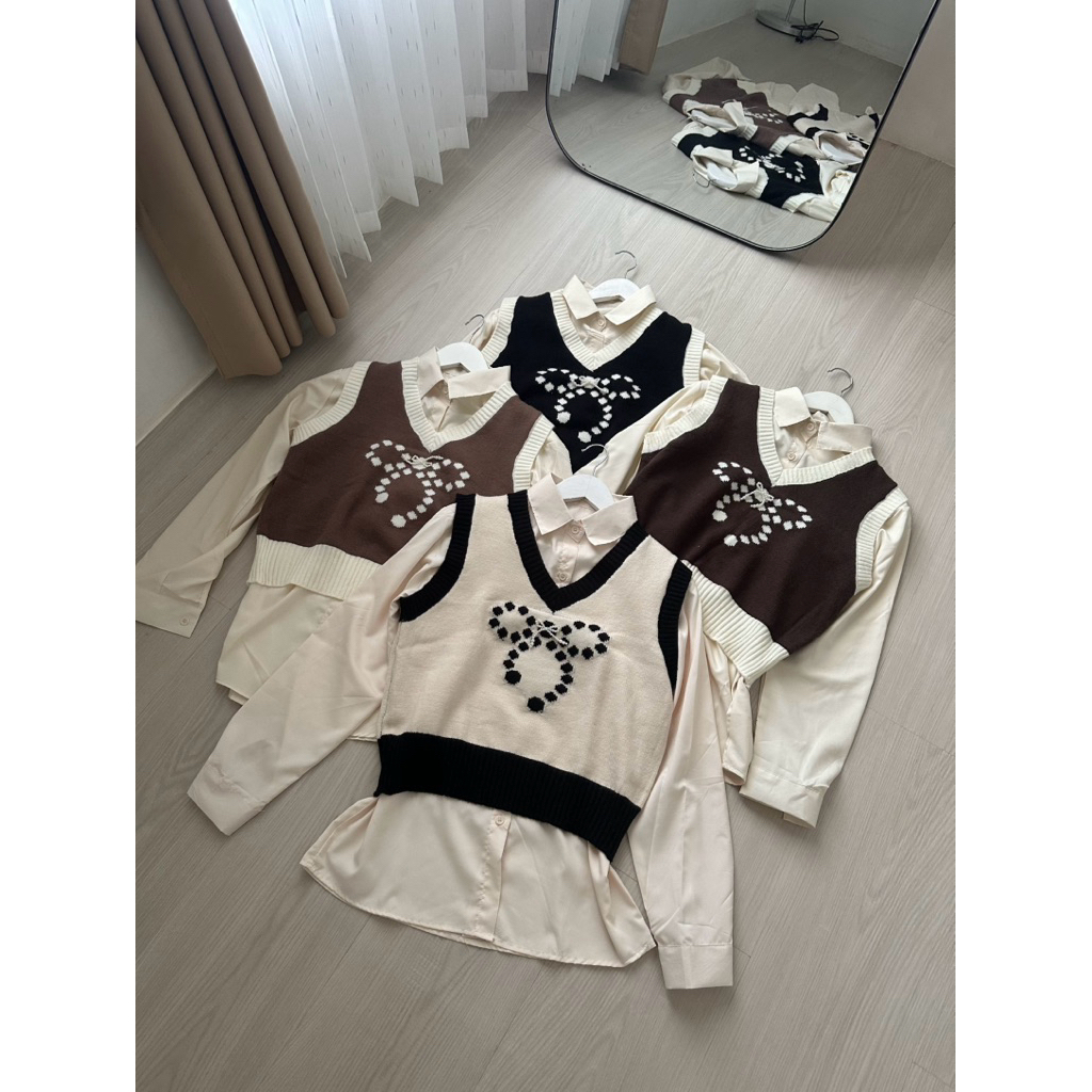 Arani set Vest | Atasan Kemeja set Vest Import Wanita