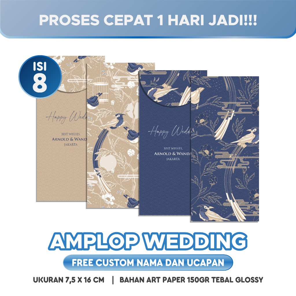 

(ISI 8 PCS) AMPLOP WEDDING CUSTOM | Wedding Kondangan Sumbangan | ROYAL BIRD SET