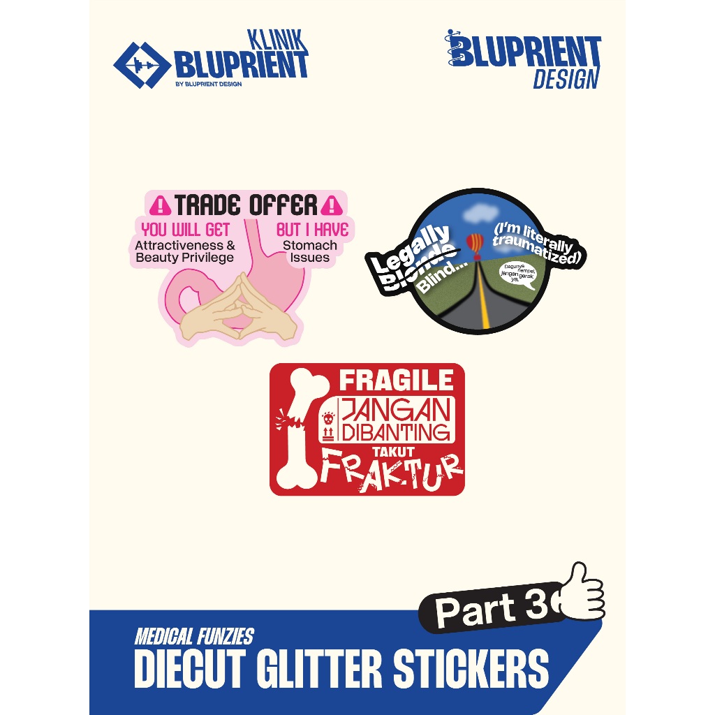 

Sticker Laminasi Glitter [Part 3] - Tema Kedokteran/Kesehatan - Sticker Klinik Bluprient - Sticker Vinyl Lucu Meme Sarkas Jokes Tahan Air Waterproof - Stiker Medical Funzies 5cm by Klinik Bluprient