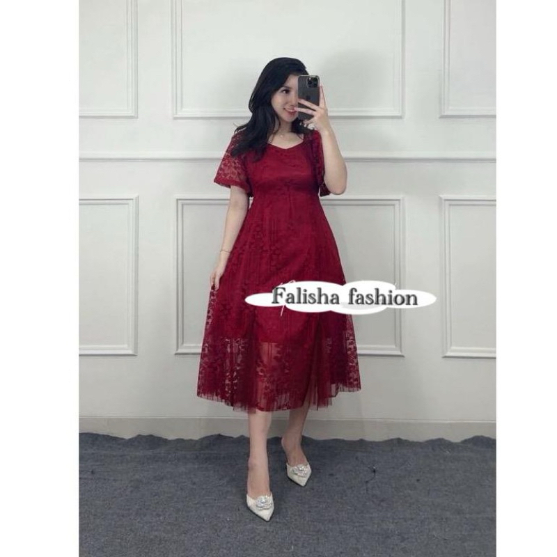 DRESS TIARA BROKAT MALIKA KOREAN STYLE / MIDI DRESS TERBARU CANTIK DAN ELEGANT