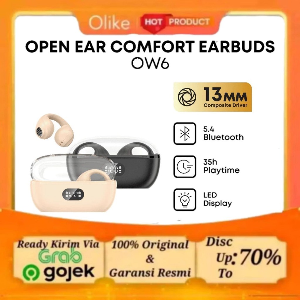 OLIKE OW6 True Wireless Earphone Open Ear Bass MAXX 35 Jam Baterai Tahan Air IPX4 Layar Indikator