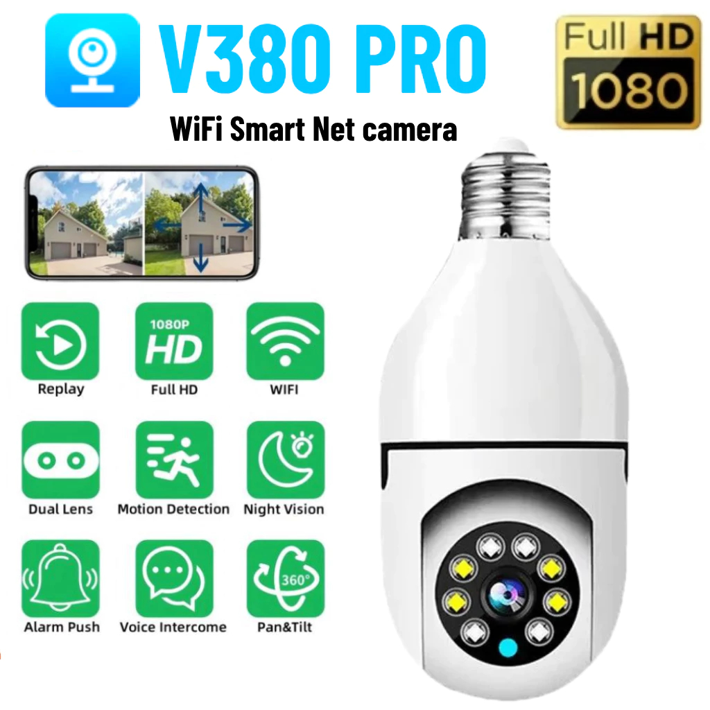 CCTV Camera V380 Pro IP Camera CCTV Indoor Wifi Lamp 360° Wide 1080P HD Convenient Installation PTZ 