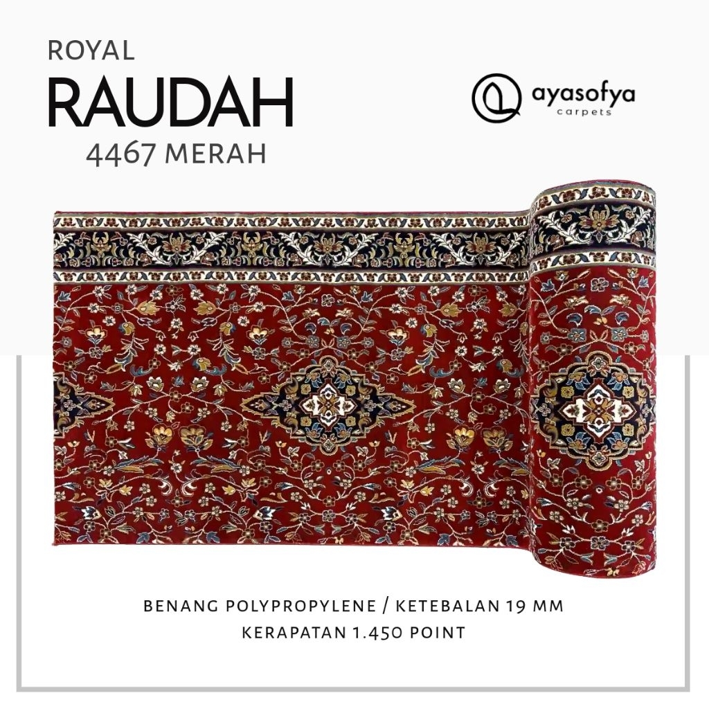Karpet Masjid Royal Raudah Tebal 22mm, Motif Mewah (Hijau, Merah, Grey) – Empuk & Berkualitas, karpe