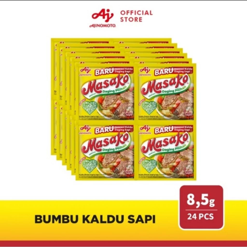 

Penyedap Masakan Masako Sapi Ayam 8,5 Gram Sachet Bijian Per-Pcs
